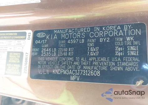 2018 Kia Sportage Lx из США, поврежденный, VIN KNDPM3AC1J7312608